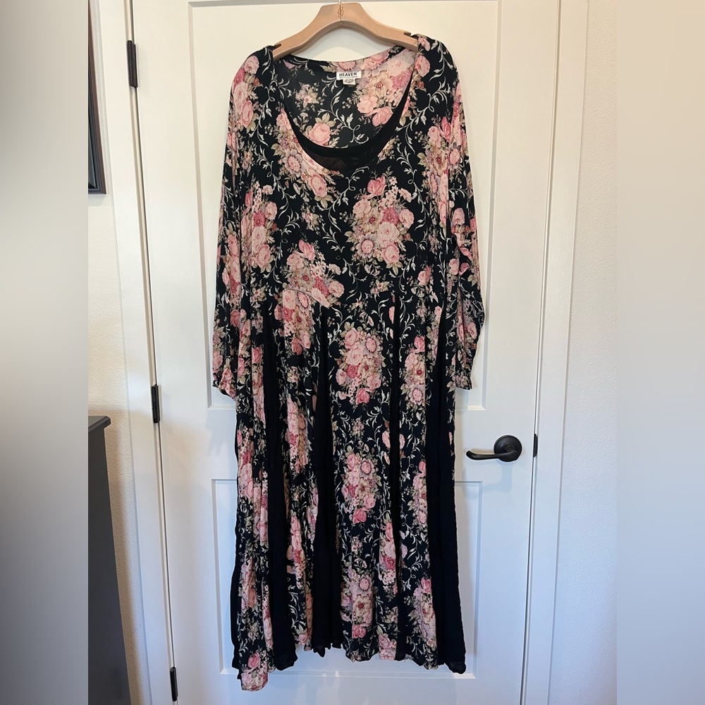 Dark Floral maxi cottagecore dark romantic whimsigoth flowy witchy dress Sz 3X